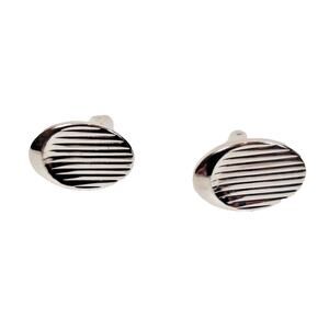 Vintage Oval Ribbed Silver Stainless Cuff Links EMJ Emmons Pair Formal Cufflinks